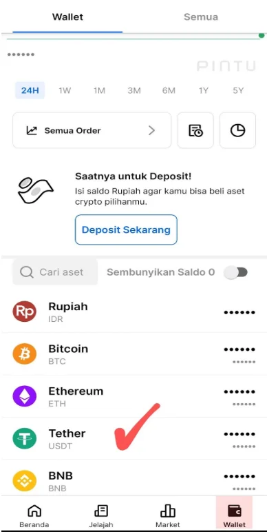 Pilih USDT di Wallet
