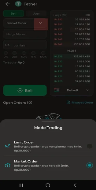 Beli USDT - Pilih Order